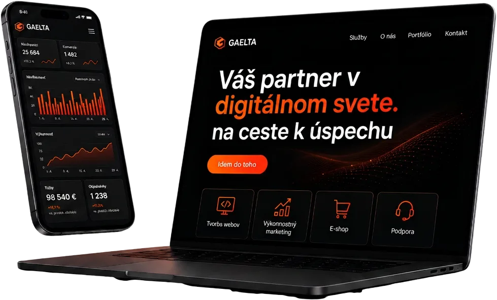 Ukážka marketingového dashboardu Gaelta na notebooku a mobile